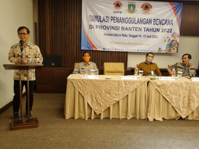 Kegiatan simulasi penanggulangan bencana bagi unsur pelaku kebencanaan se-provinsi Banten di Kota Serang pada Selasa (14/6) hingga Jumat (17/6).