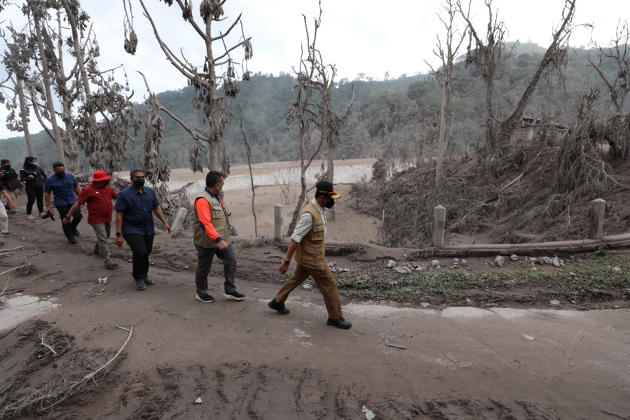 Lokasi terdampak erupsi Gunung Semeru di Kabupaten Lumajang, Jawa Timur, Senin (6/12).